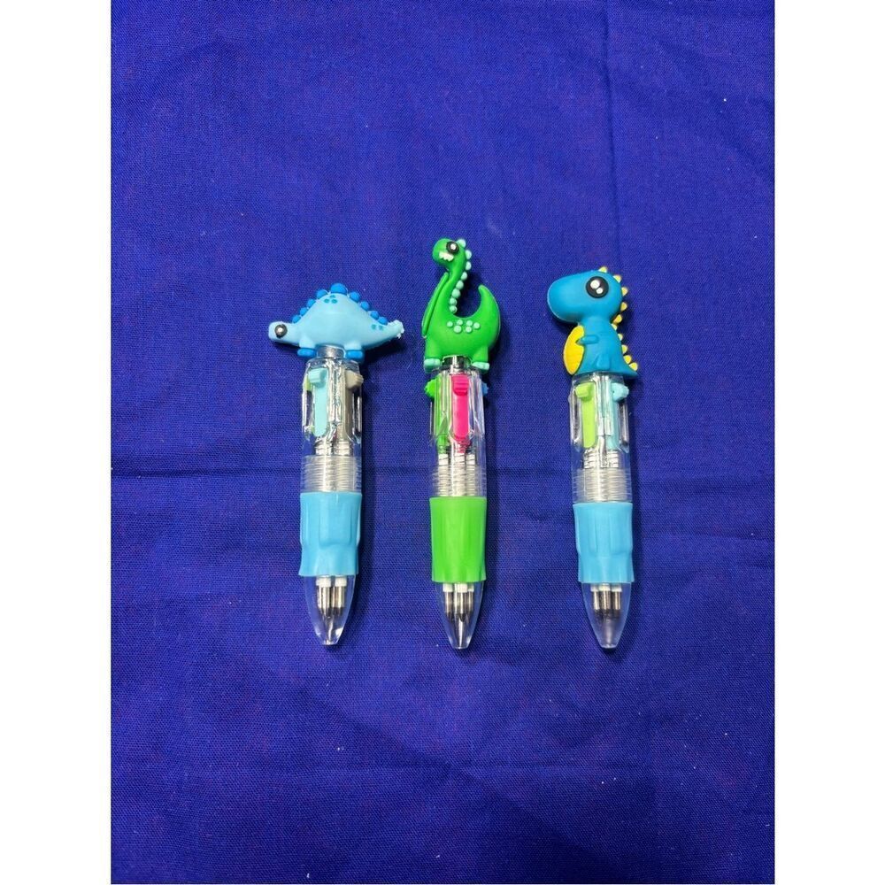 New CuteβDinosaur Multi-Color Retractable Pen Set - Blue & Green Set of 3